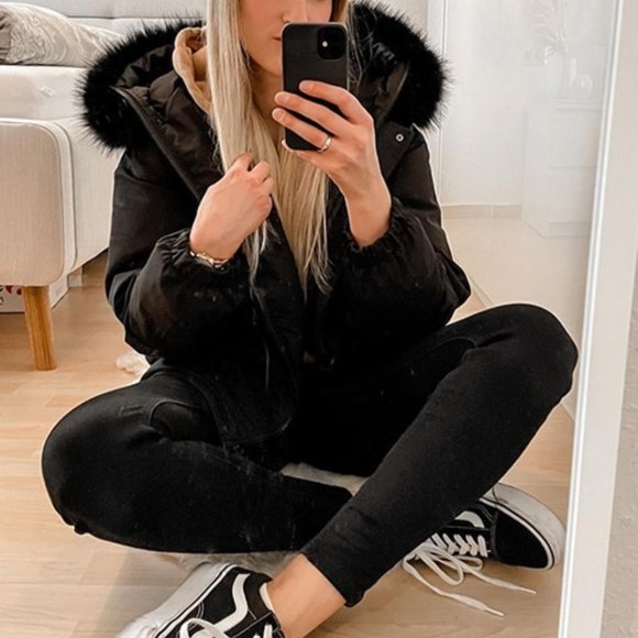 Contemporary Drawstring Waist Parka Winter Coat Black - Picture 2 of 9